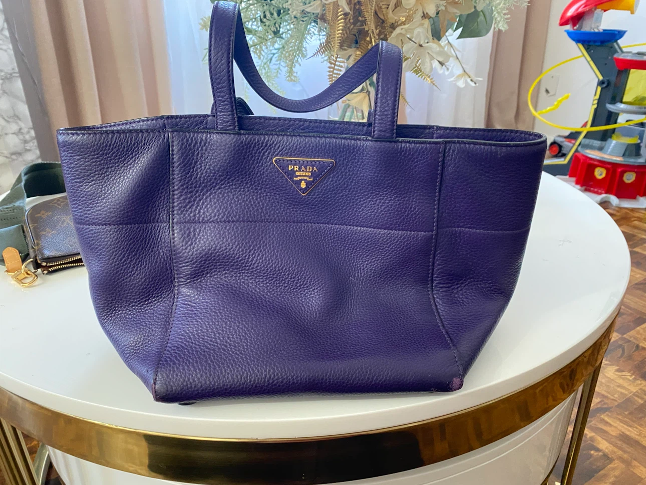 Purple Leather Prada Tote Bag
