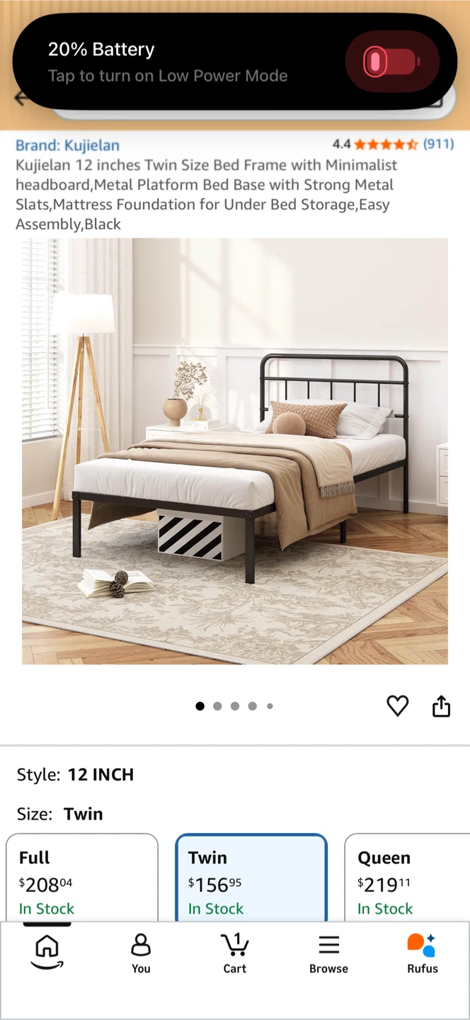 Kujielan Twin Size Metal Bed Frame, Black
