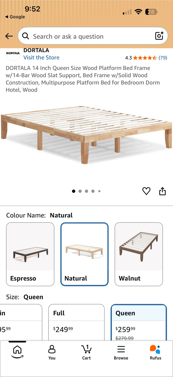 DORTALA 14 Inch Queen Size Wood Platform Bed Frame Natural