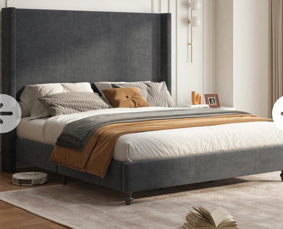 Wauson Corduroy King Corduroy Spring Upholstered Wingback bed