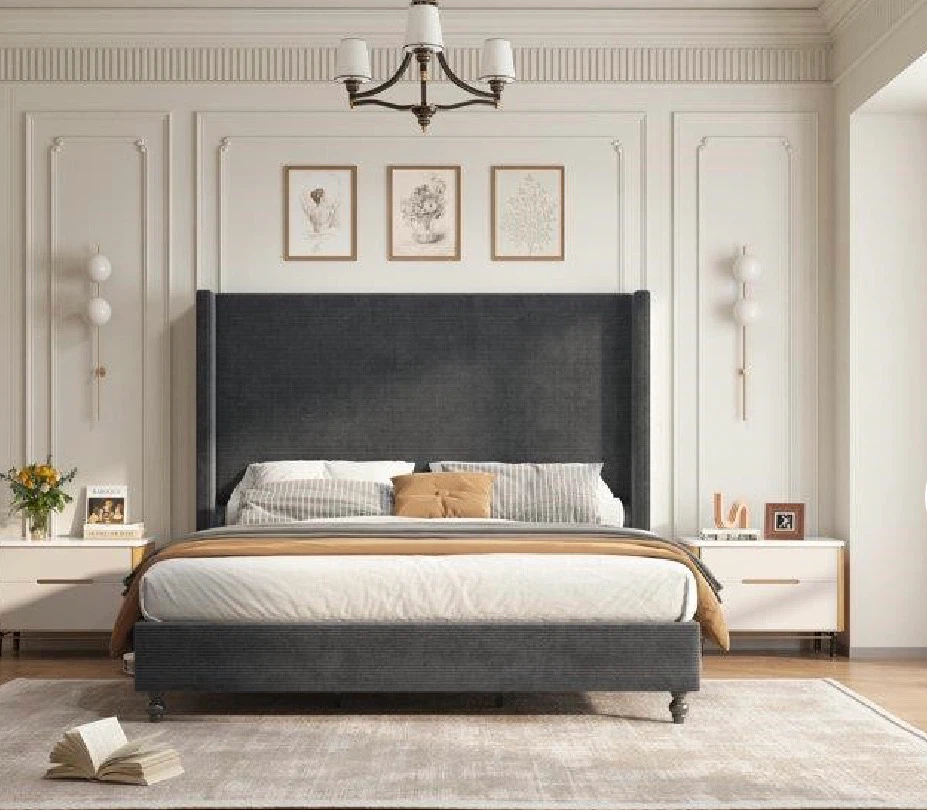 Wauson Corduroy King Corduroy Spring Upholstered Wingback bed - photo 2