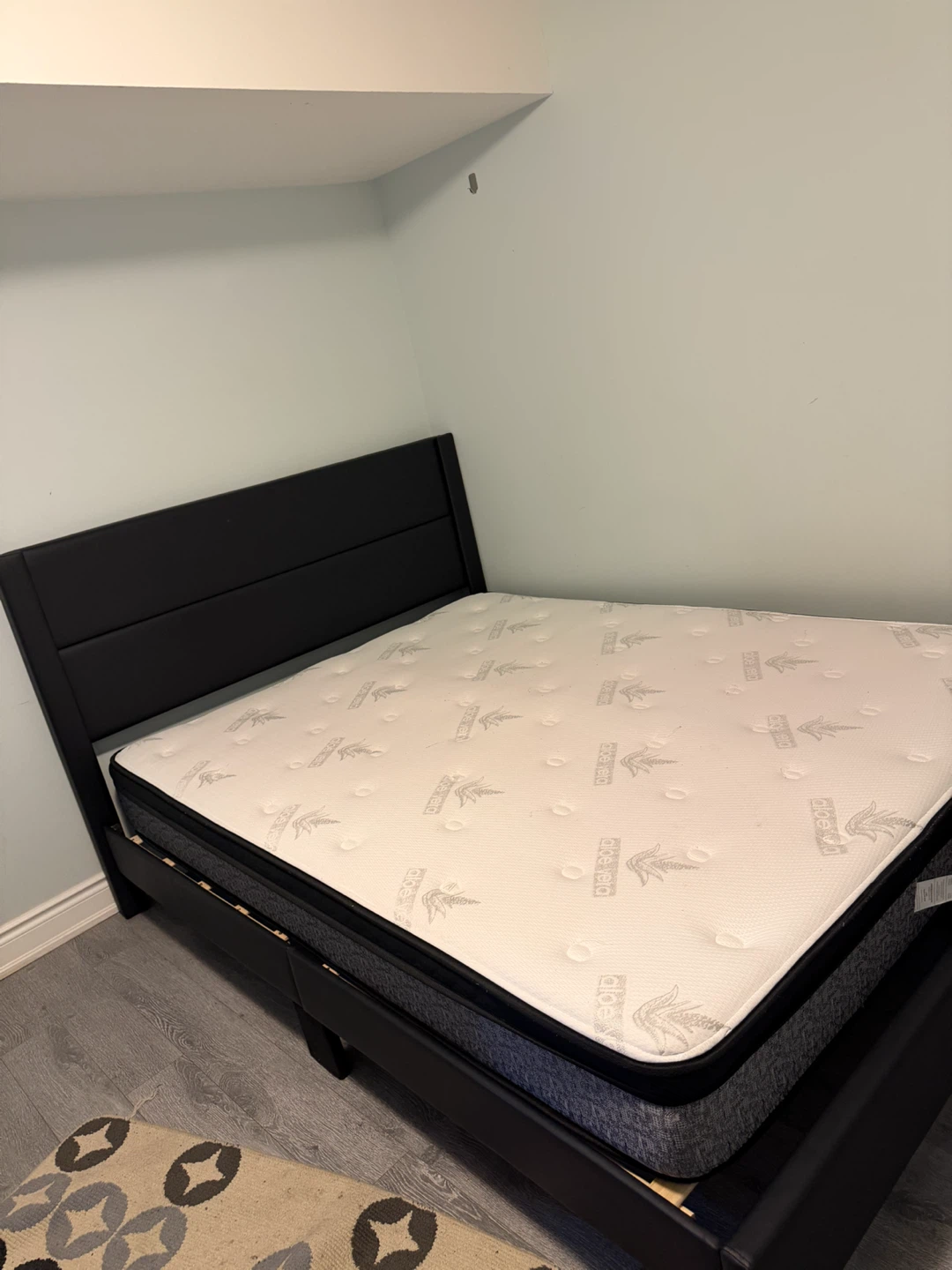 Black Faux Leather Headboard Bed by Frame with Mattress - photo 2