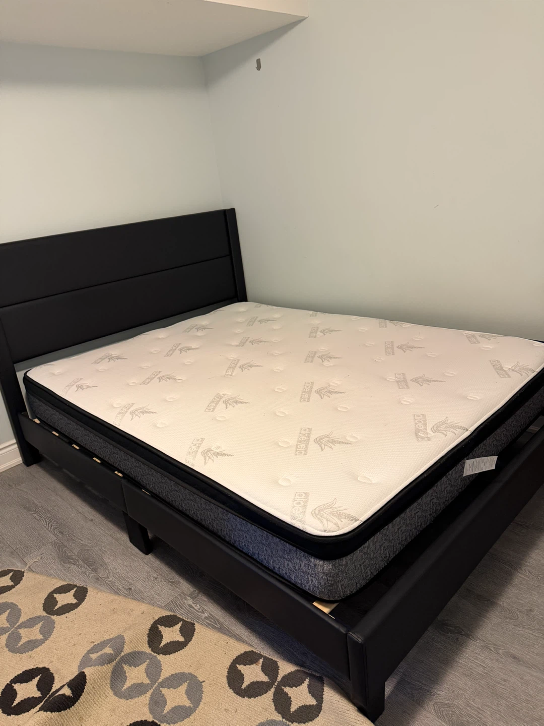 Black Faux Leather Headboard Bed by Frame with Mattress