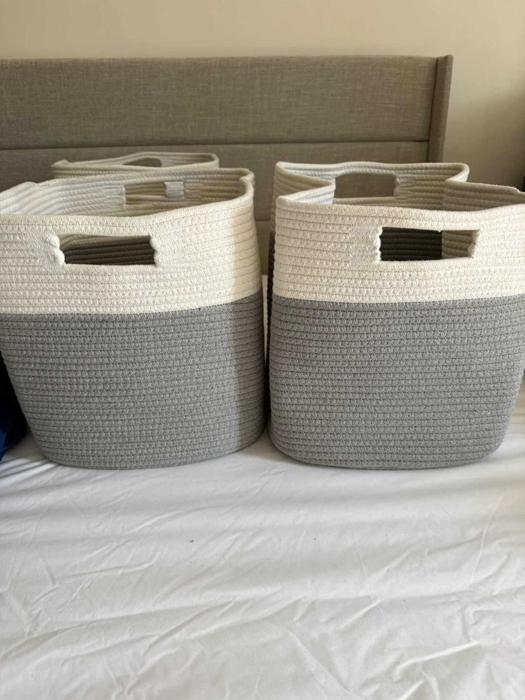 Cotton Rope Storage Baskets – 13” x 13” – Gray/White