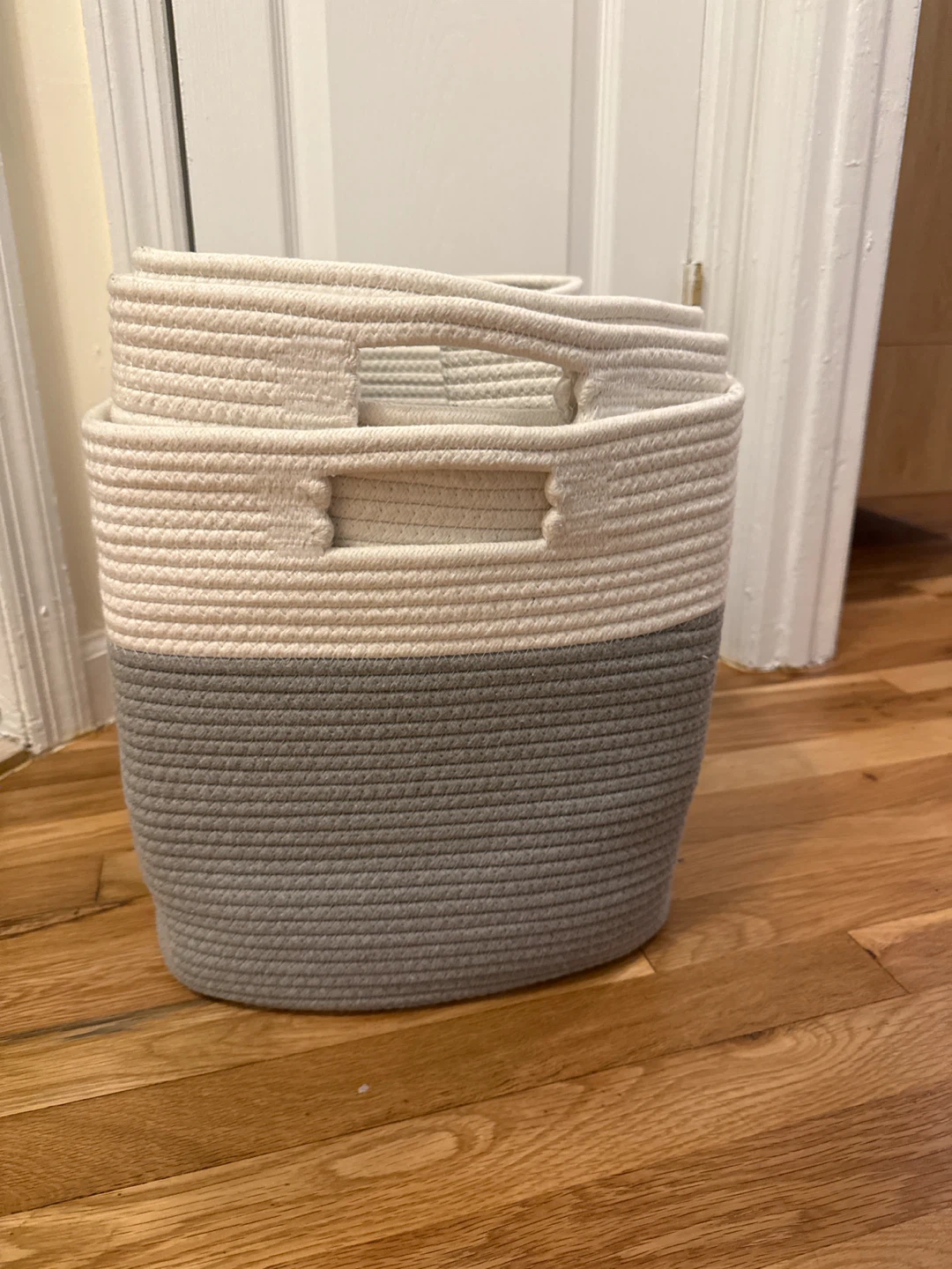 Cotton Rope Storage Baskets – 13” x 13” – Gray/White - photo 3