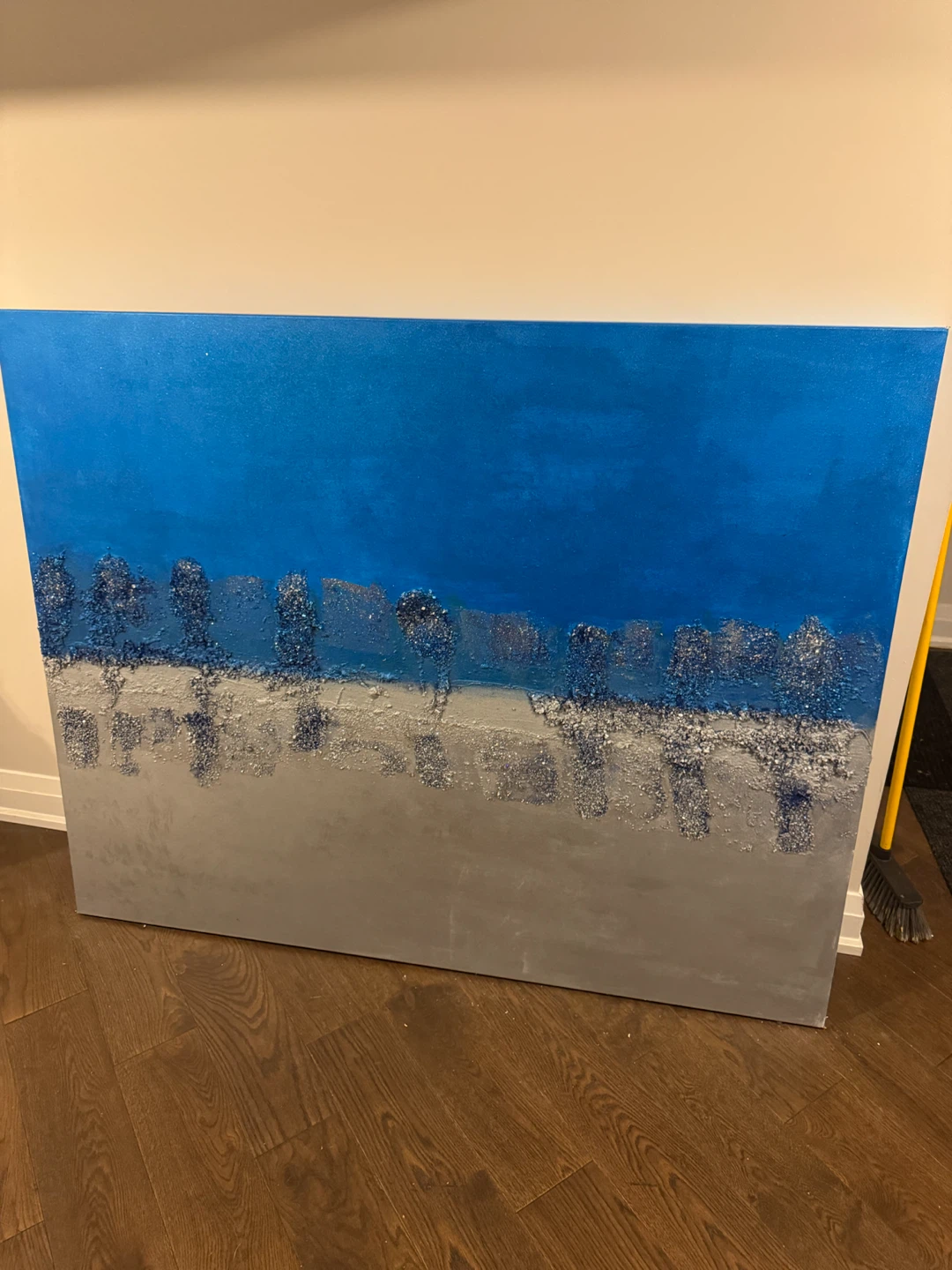 Abstract Textured Canvas Wall Art - Blue & Silver