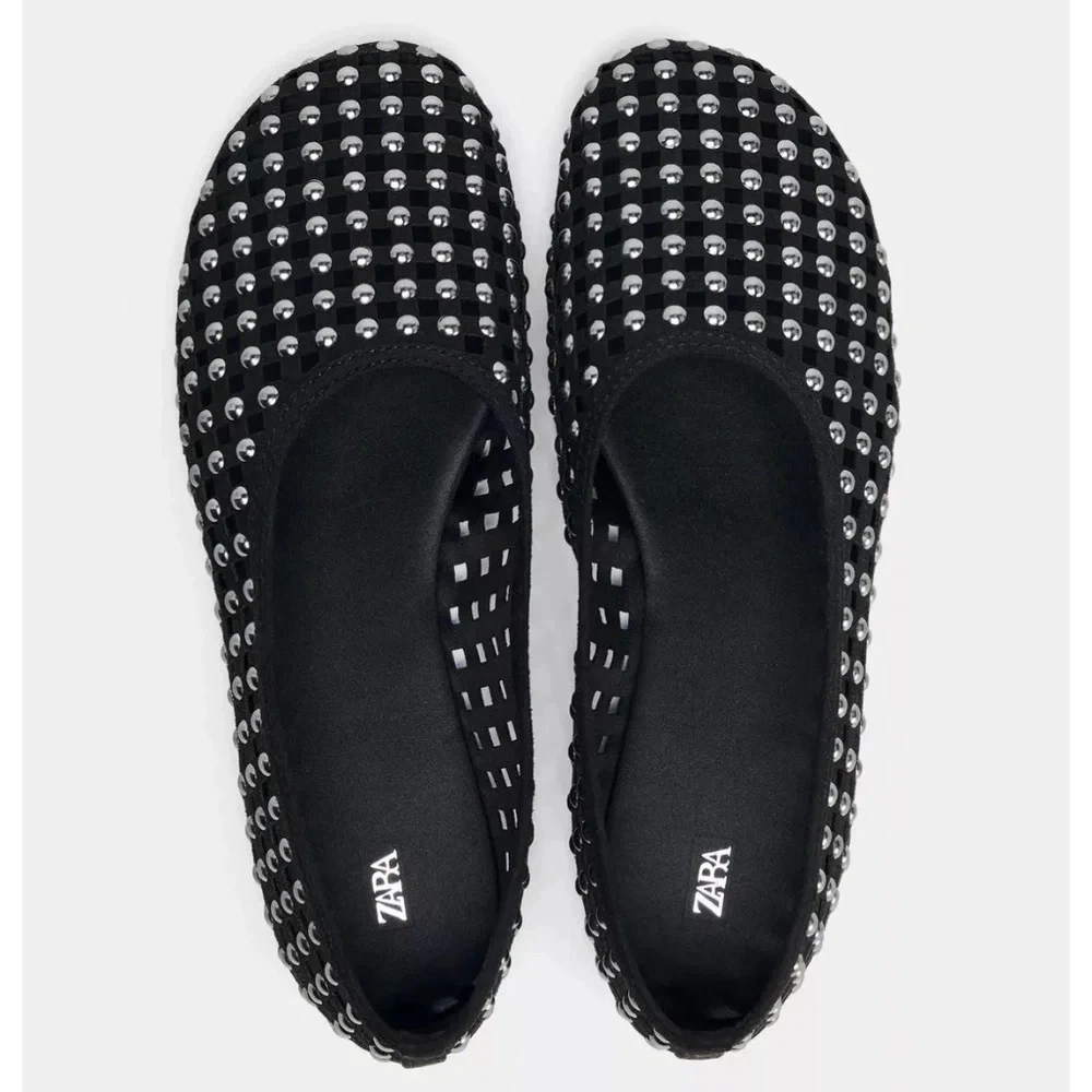 ZARA Black Studded Cutout Ballet Flats