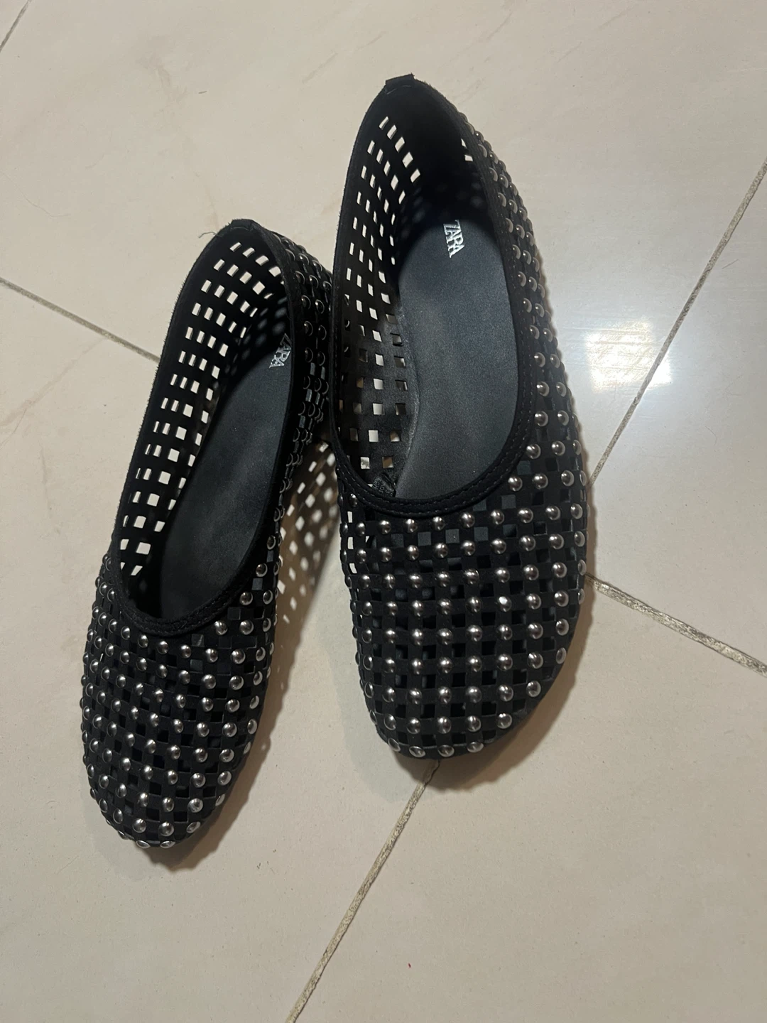 ZARA Black Studded Cutout Ballet Flats - photo 2