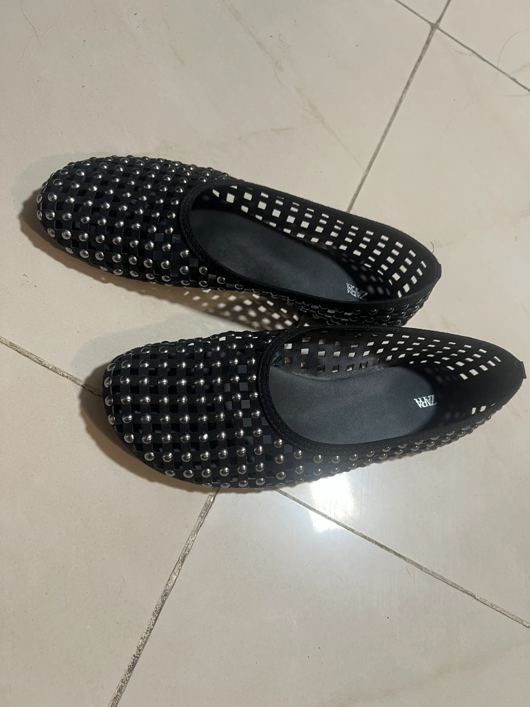 ZARA Black Studded Cutout Ballet Flats - photo 3