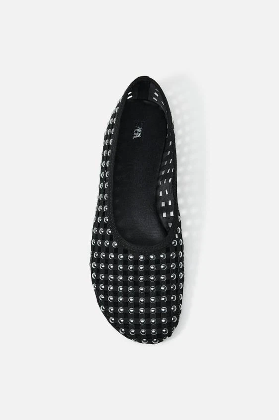 ZARA Black Studded Cutout Ballet Flats - photo 4