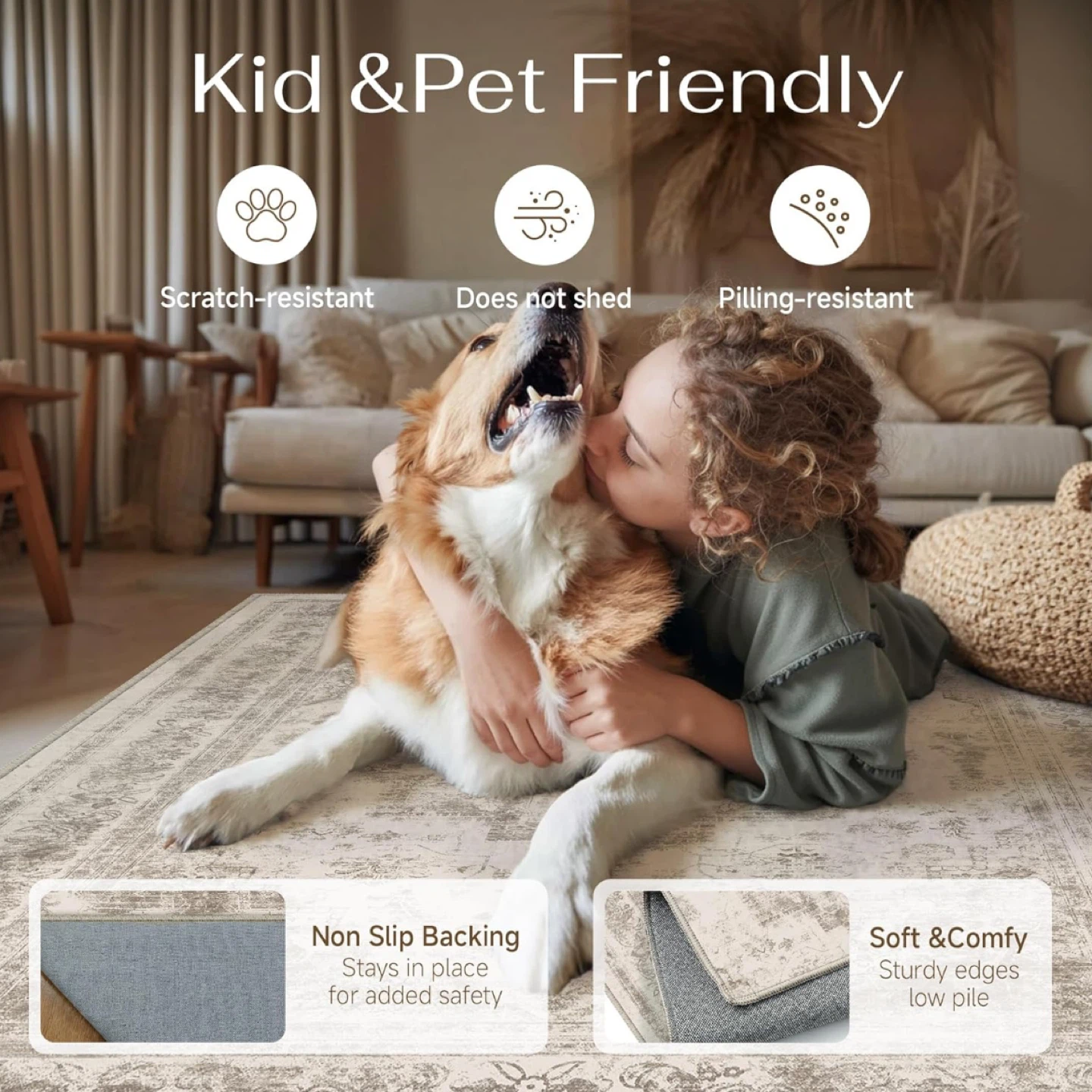 Kid & Pet Friendly Area Rug - Scratch & Pilling Resistant - photo 5
