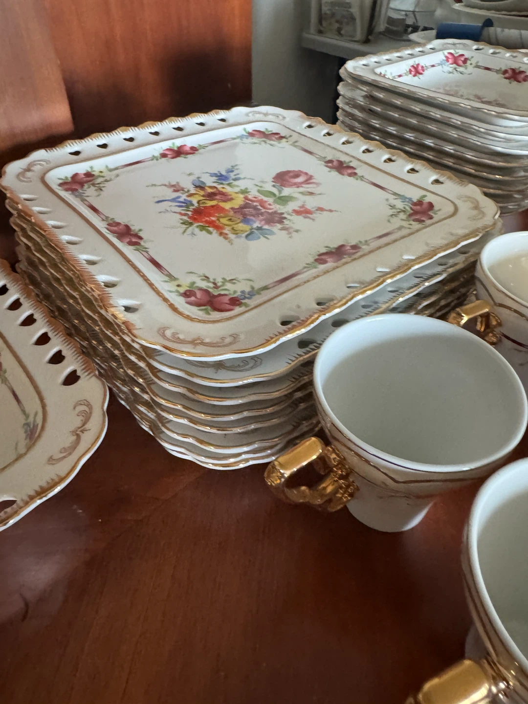 Vintage Floral Porcelain Tea Set with Cups and Saucers - photo 5