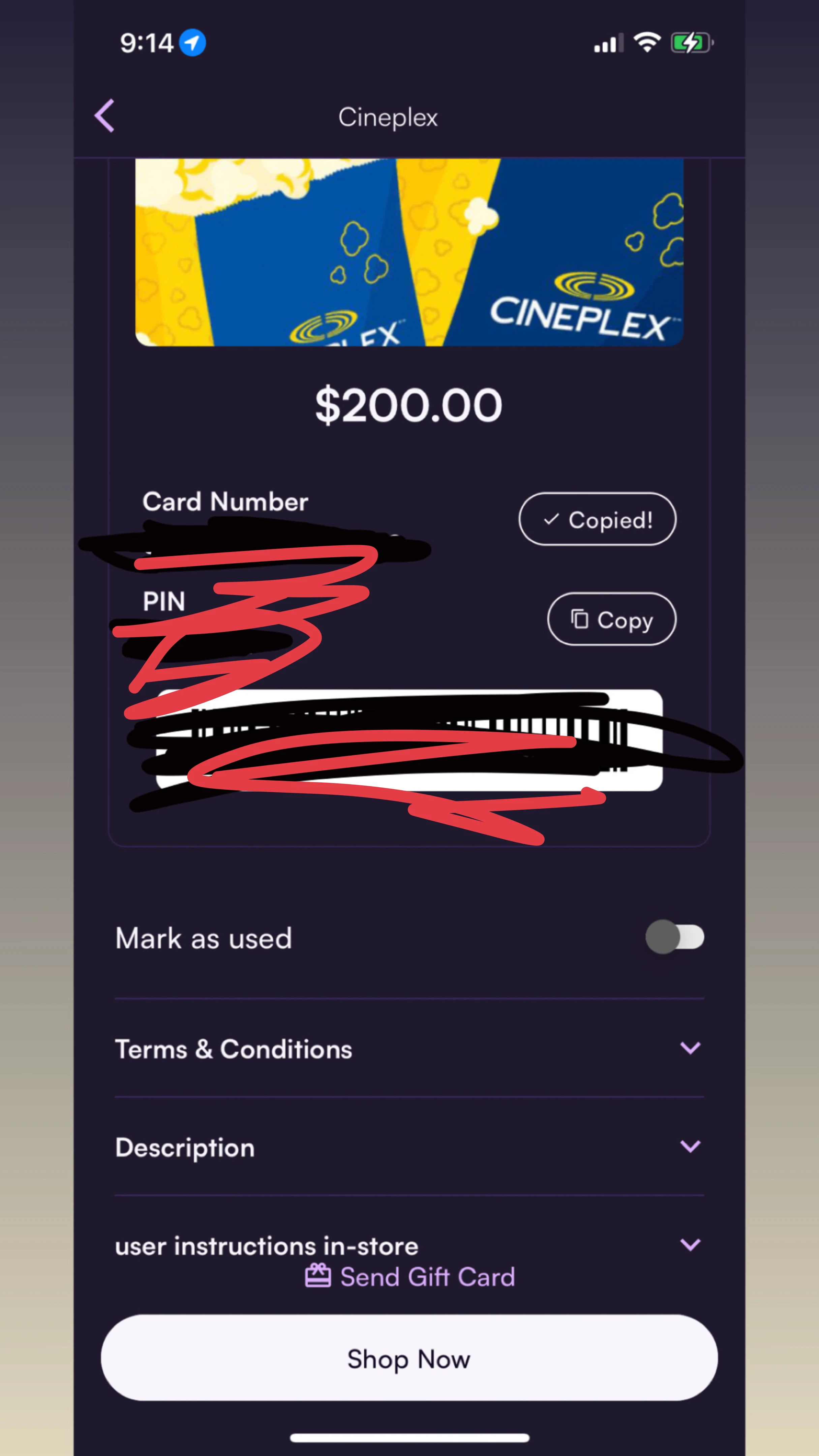 $200 Cineplex Giftcard Need gone ASAP