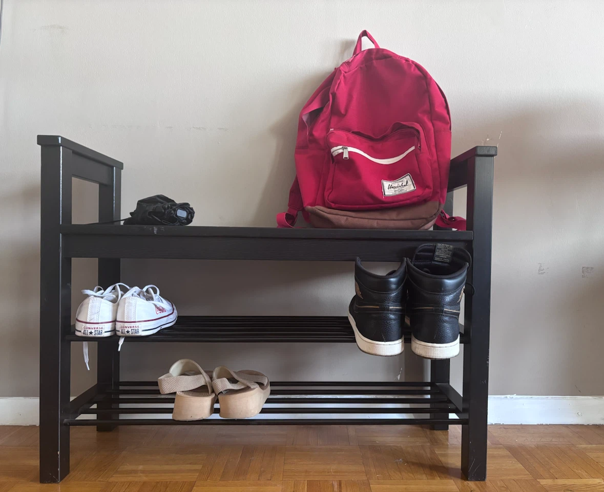 Black Shoe Rack Bench with Storage Shelves