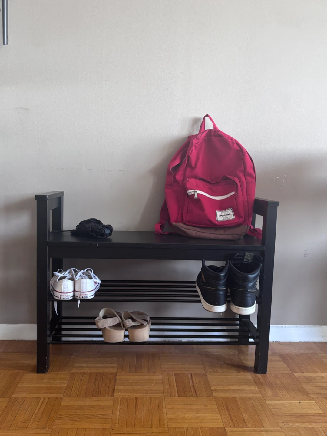 Black Shoe Rack Bench with Storage Shelves - photo 2