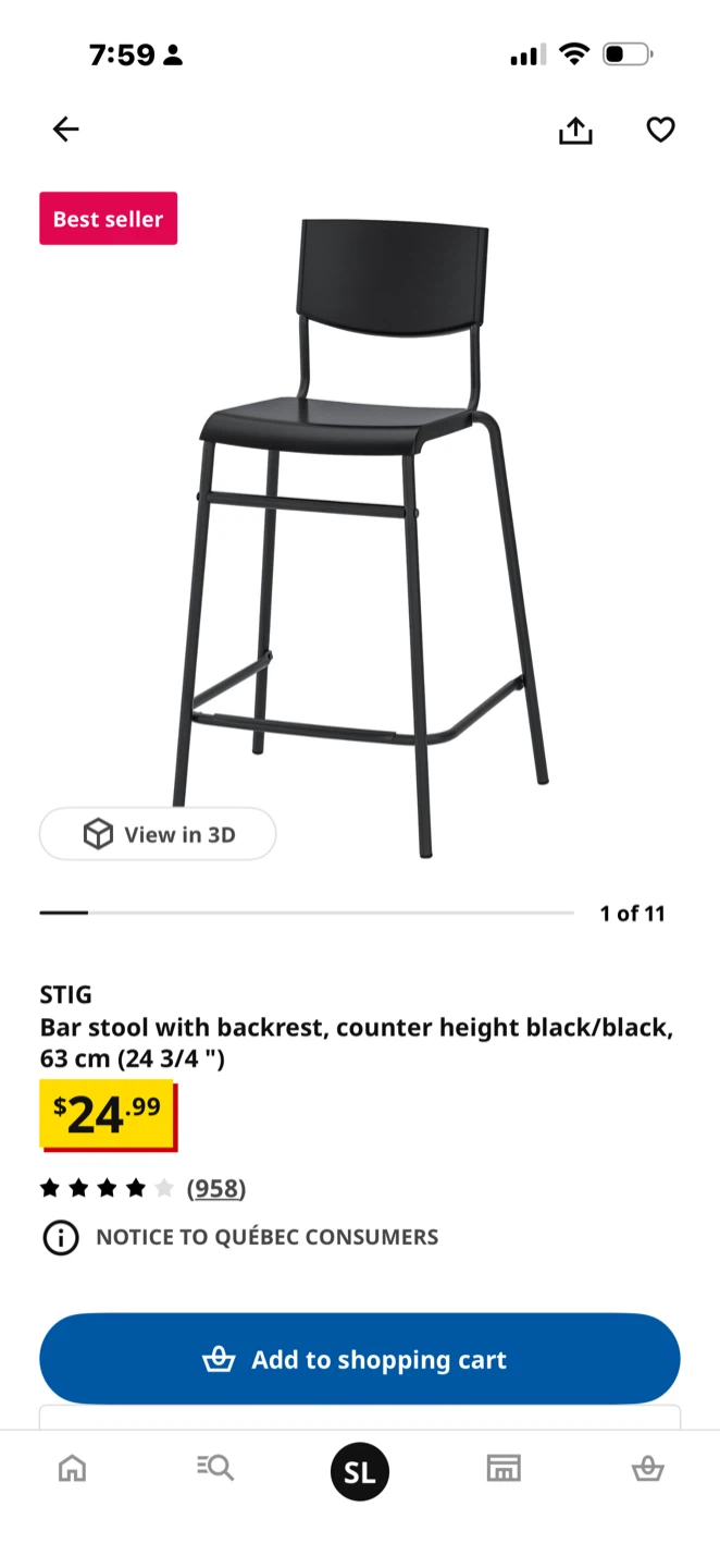 STIG Bar 3 Stools with Backrest - Counter Height Black