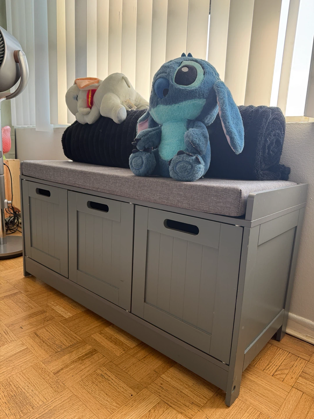 Grey Storage Bench with Cushion