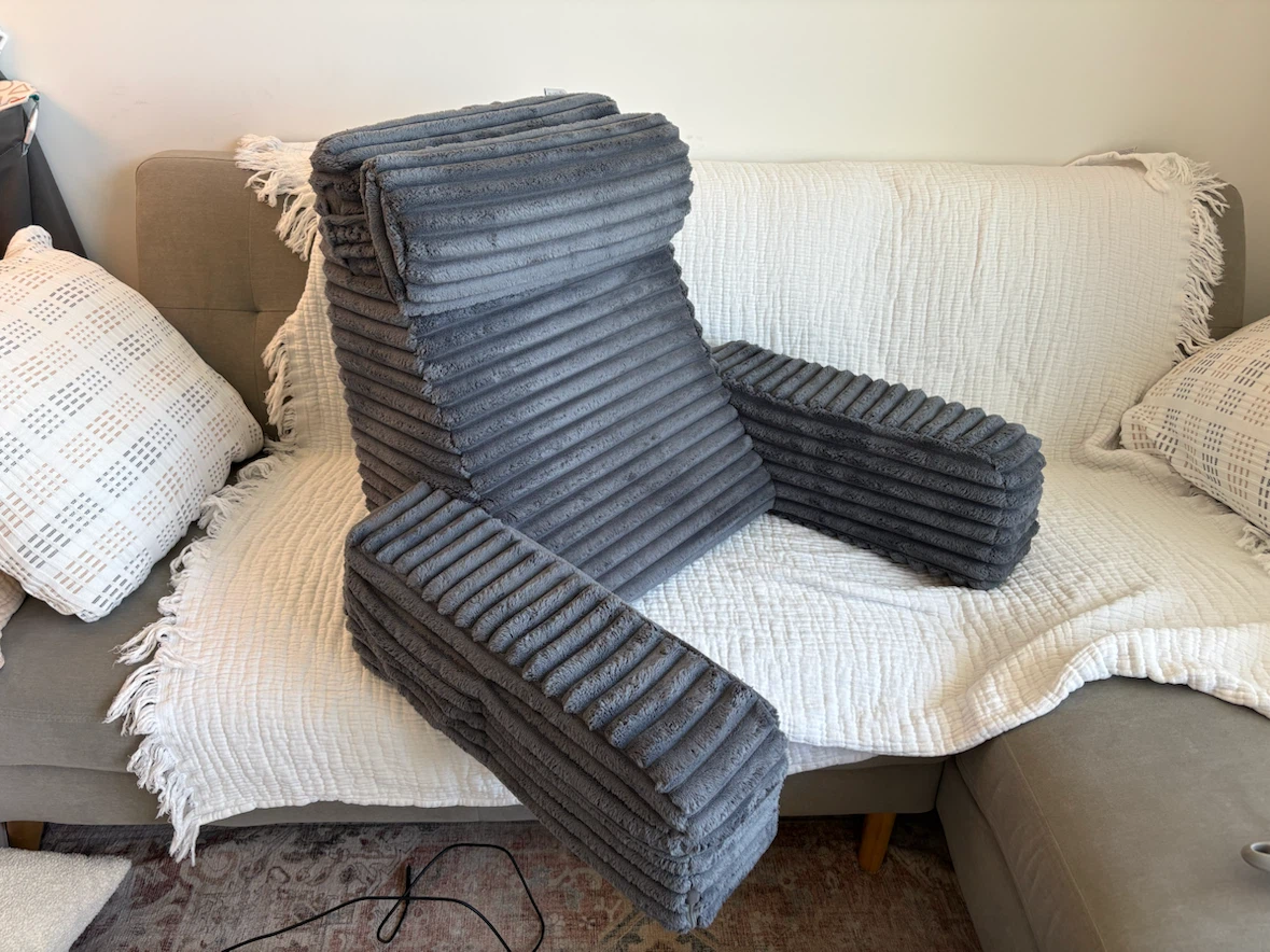 Grey Corduroy Reading Pillow with Arms