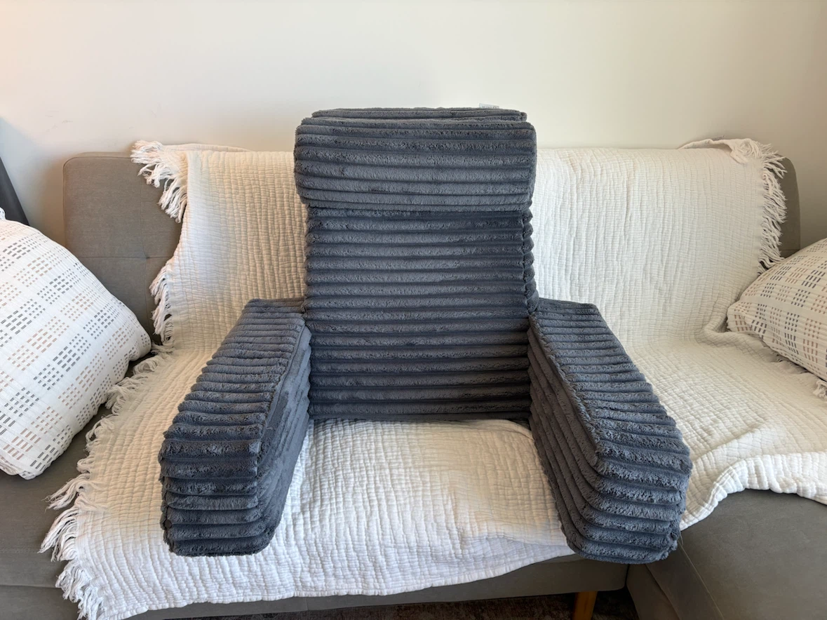 Grey Corduroy Reading Pillow with Arms - photo 2