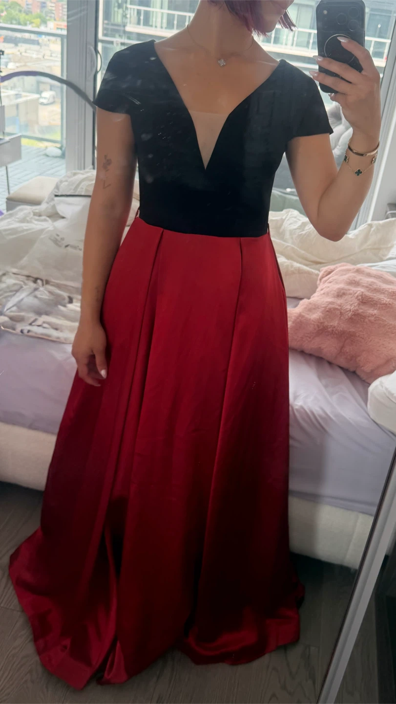 Red Satin Gown with Black Bodice