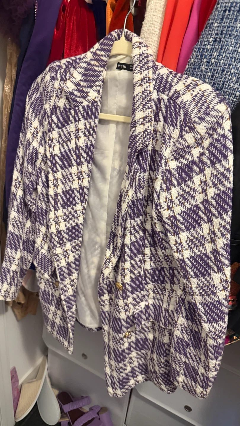 SHEIN Purple Plaid Blazer