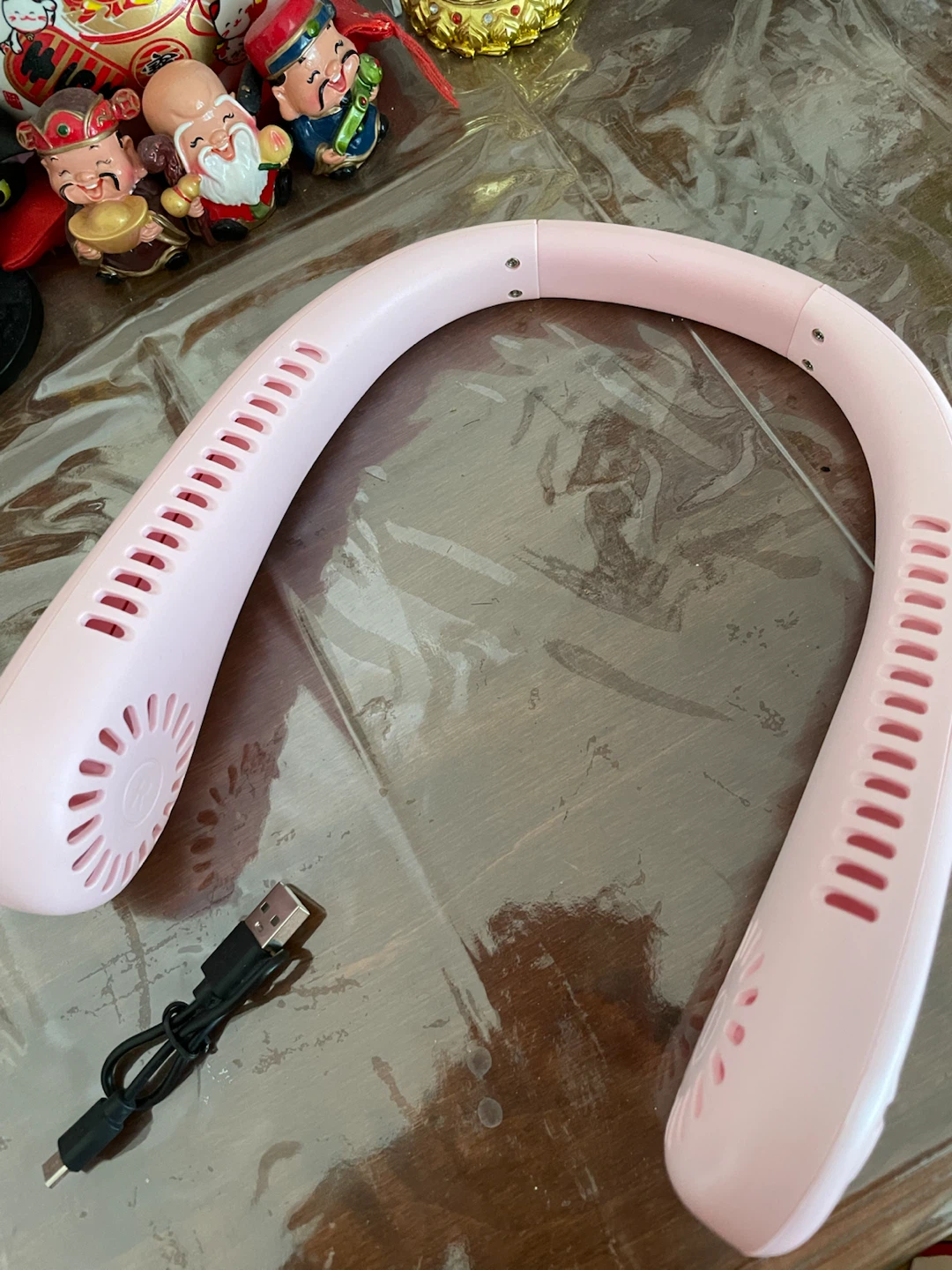 Pink Neck Fan with USB Charging Cable