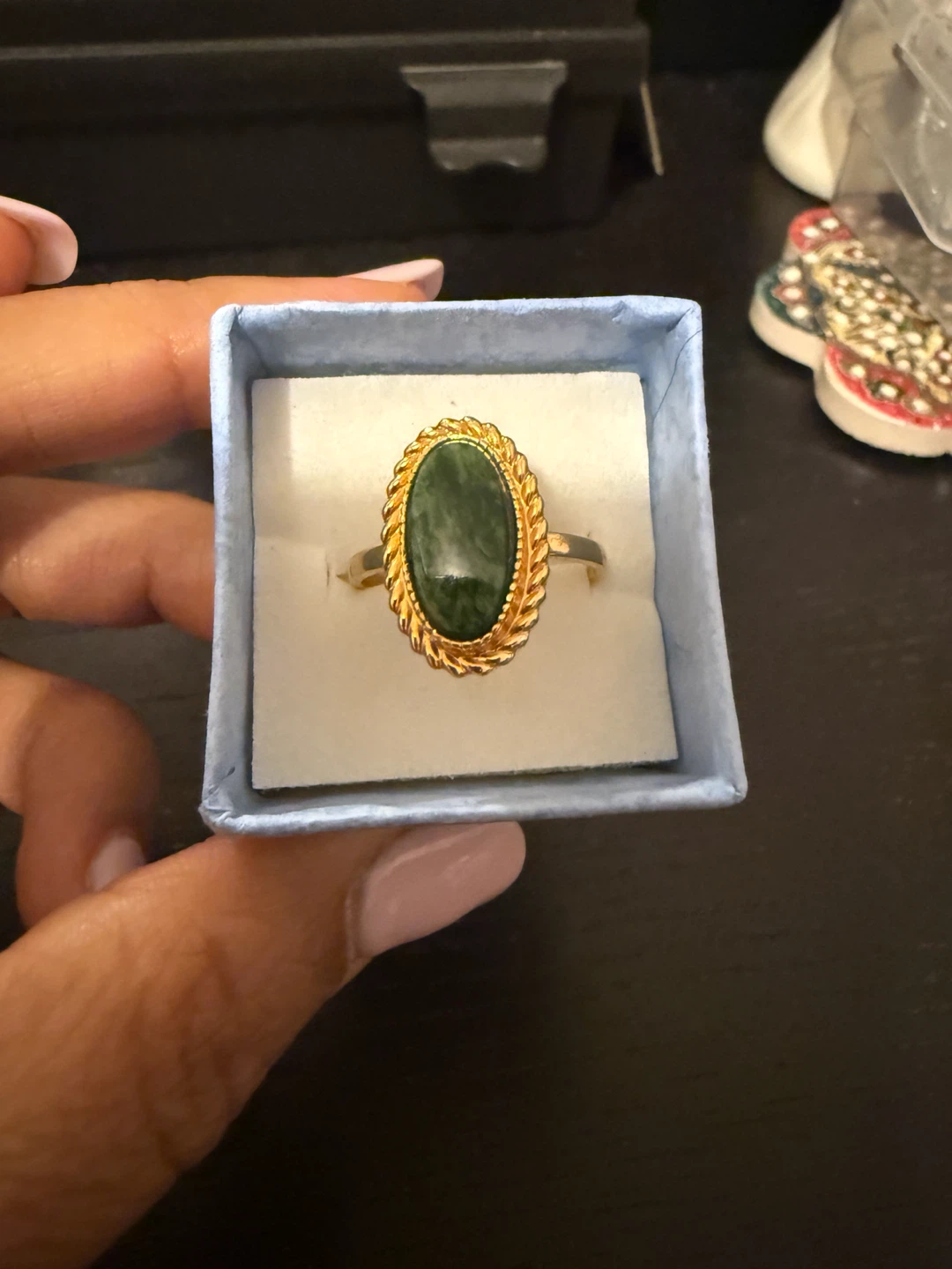 10k gold filled Oval Green Stone Ring