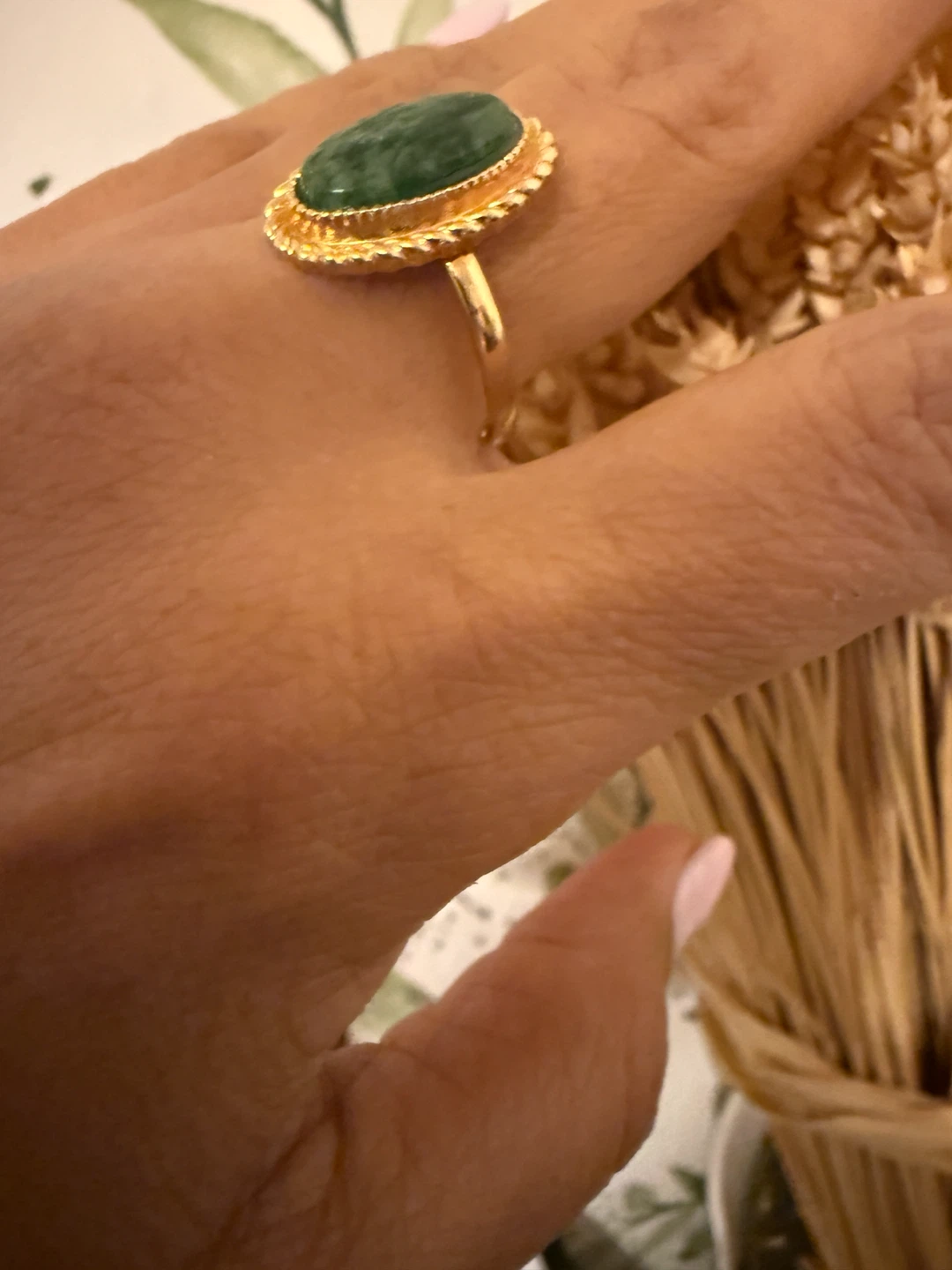 10k gold filled Oval Green Stone Ring - photo 3