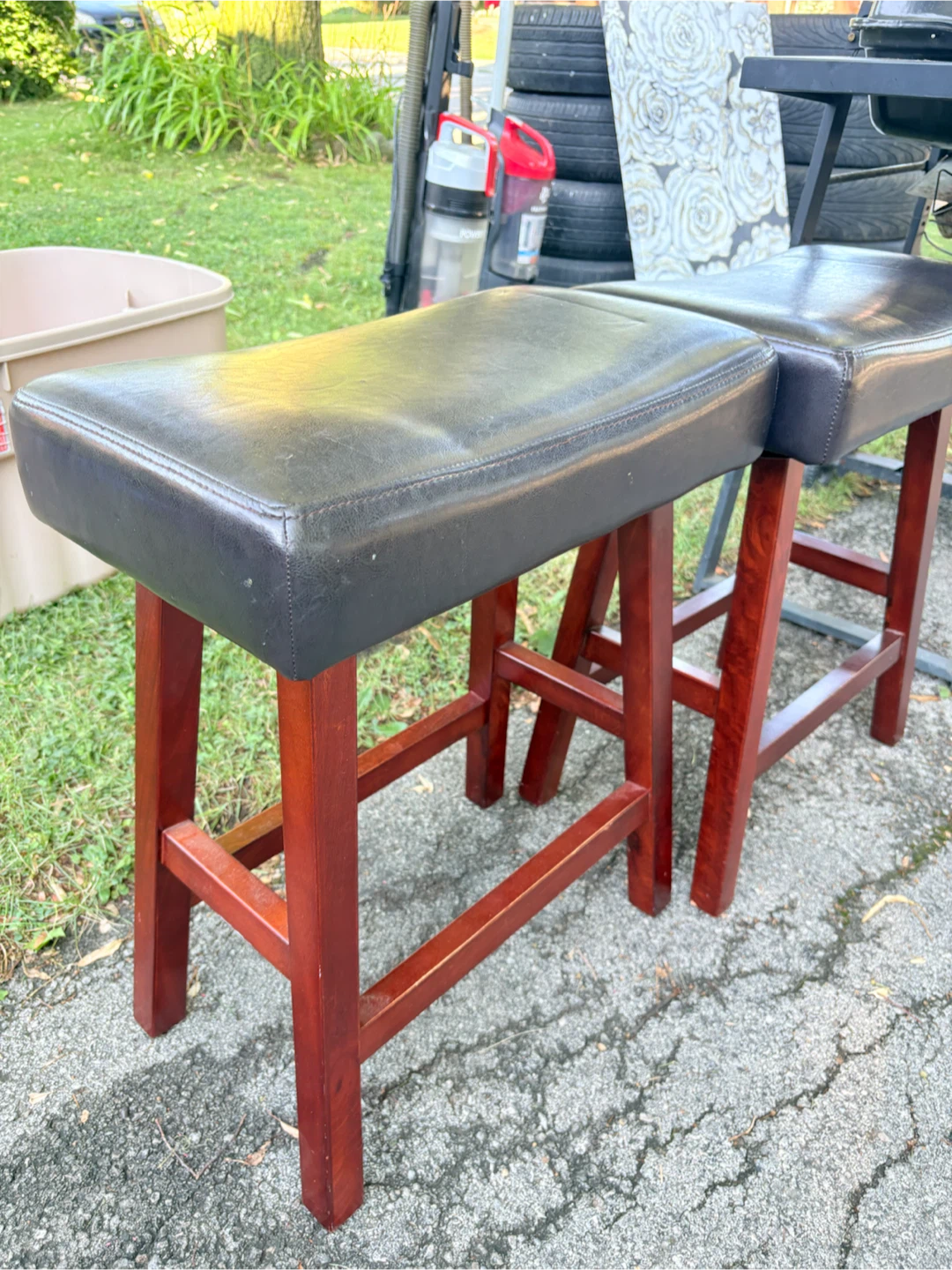 2 Black Faux Leather Bar Stools
