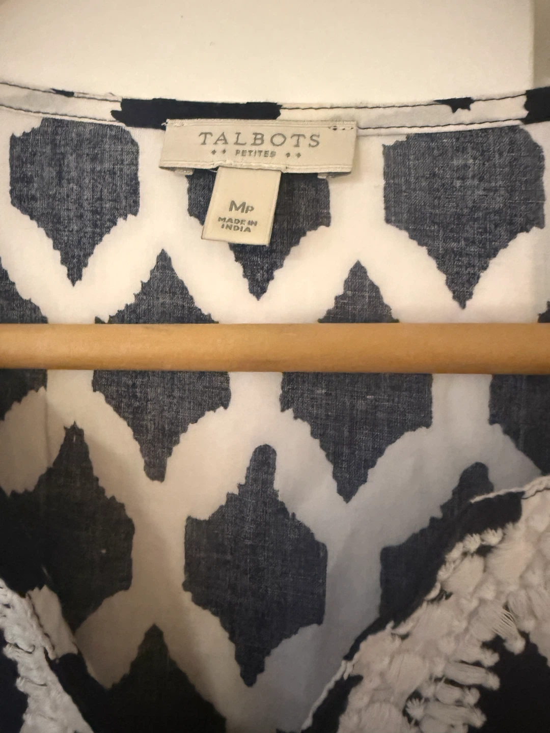 Talbots Petites Navy & White Patterned Cotton Tunic Shirt - photo 2