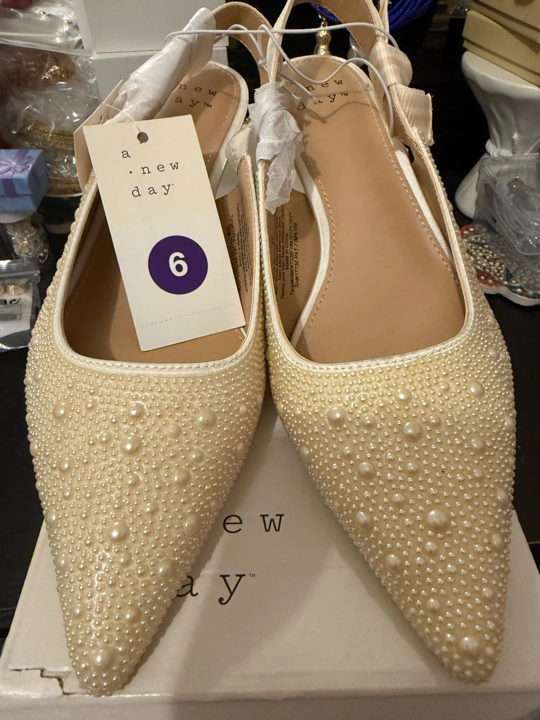 A New Day Women's Pearl Embellished Slingback Flats Size 6