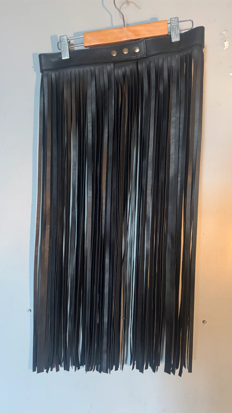 Black Leather Fringe Skirt - photo 3