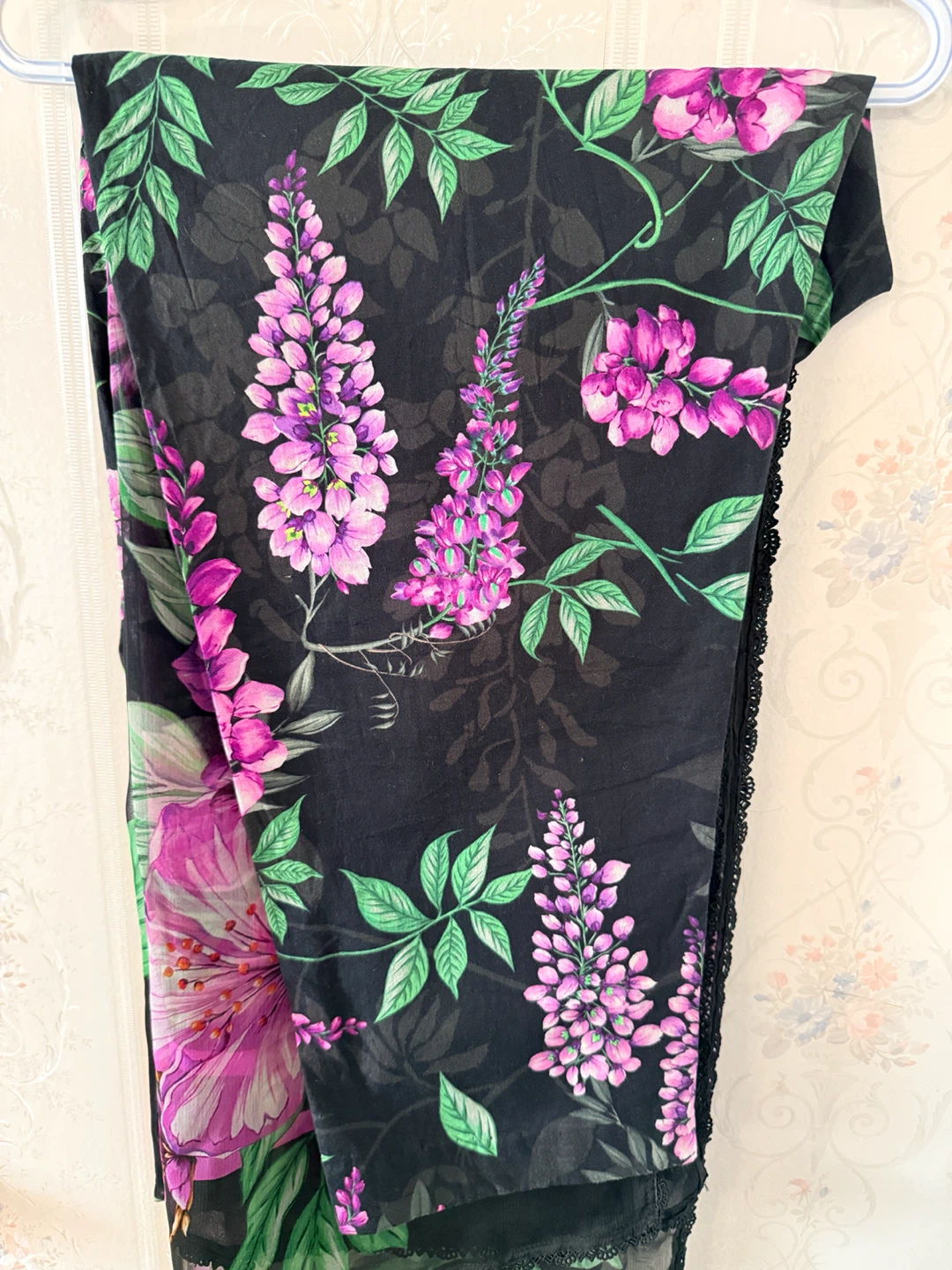 Black Floral Print Kurti with Pink Flowers - photo 2