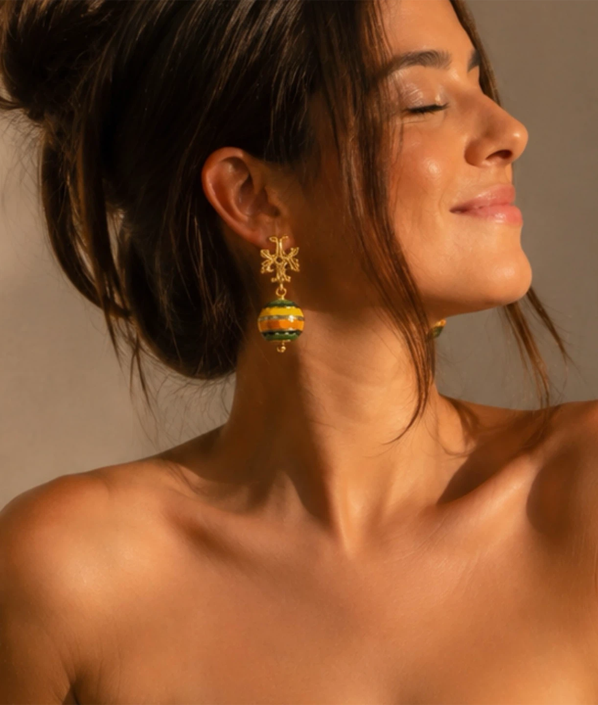 Tory Burch Gold Tone Striped Ball Drop Earrings