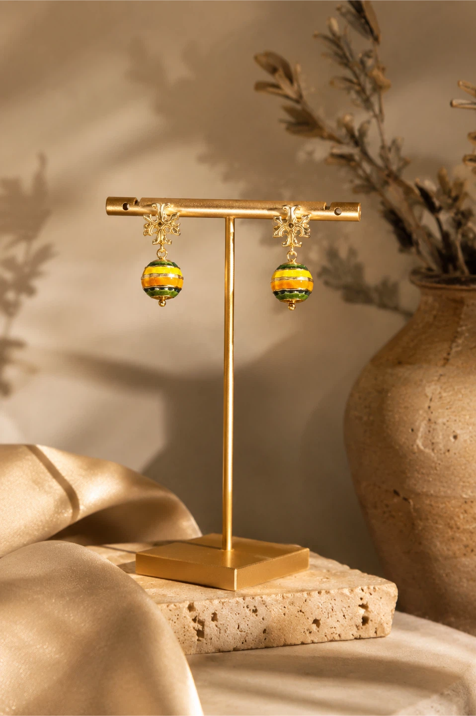 Tory Burch Gold Tone Striped Ball Drop Earrings - photo 2