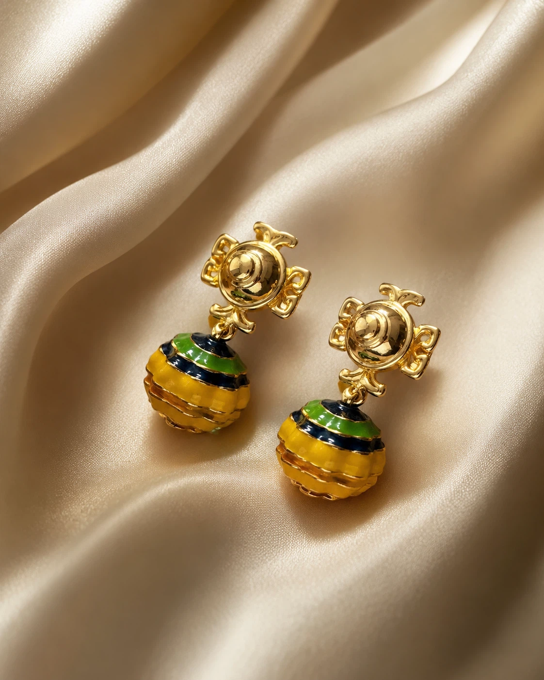 Tory Burch Gold Tone Striped Ball Drop Earrings - photo 3