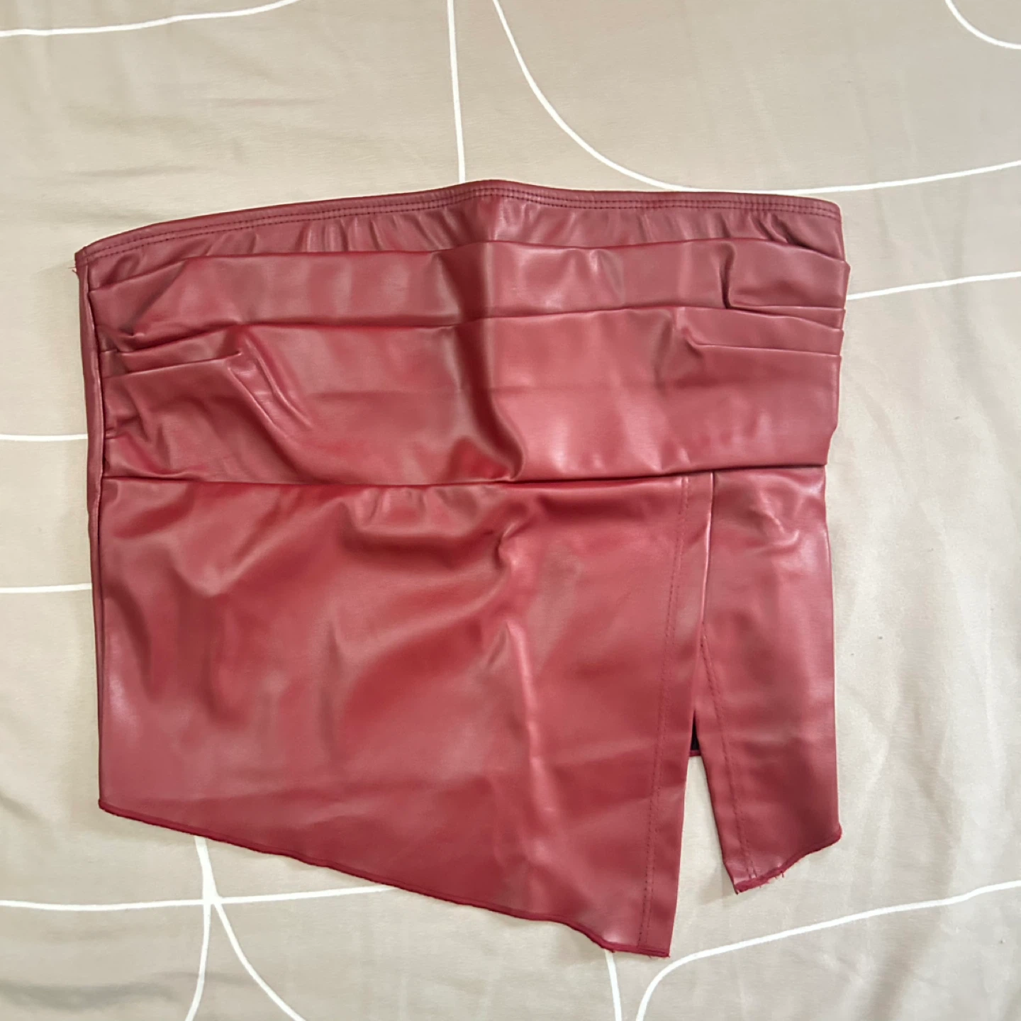 Red Leather Strapless Top