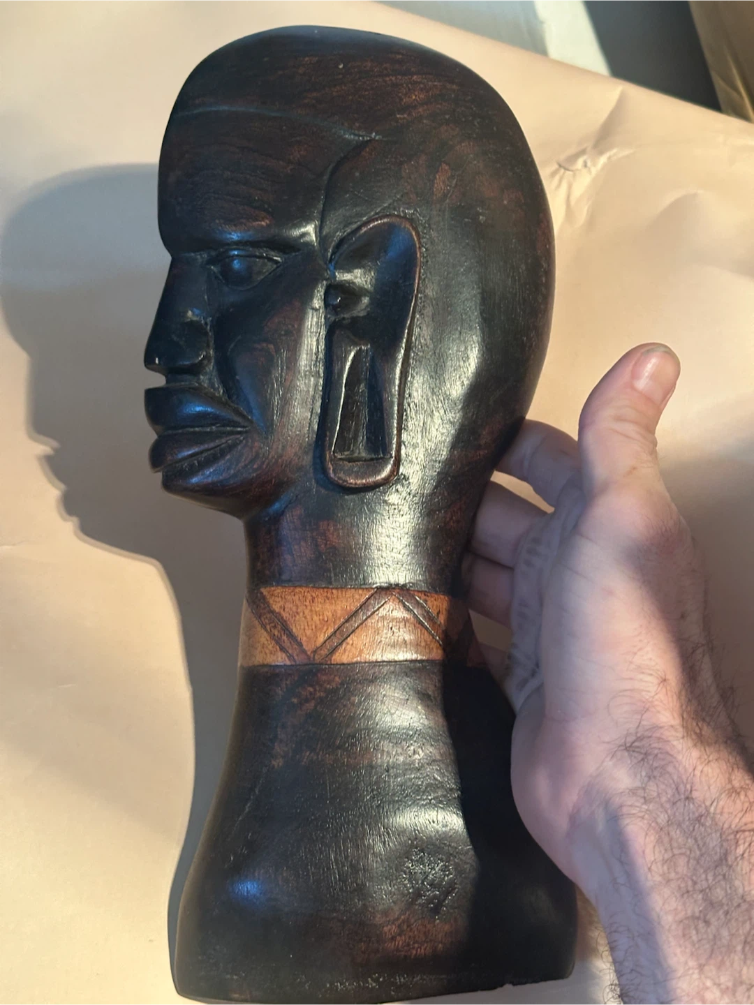 Vintage 12.5" Hand Carved African Ebony Wood Tribal Head Bust