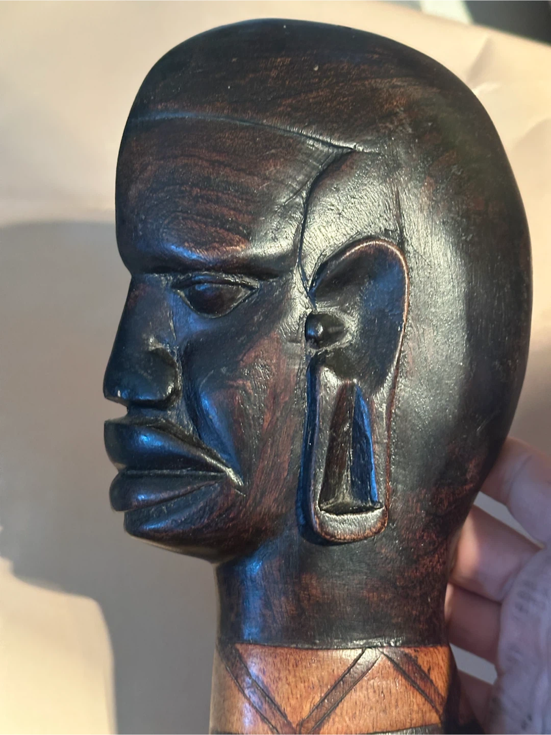 Vintage 12.5" Hand Carved African Ebony Wood Tribal Head Bust - photo 2