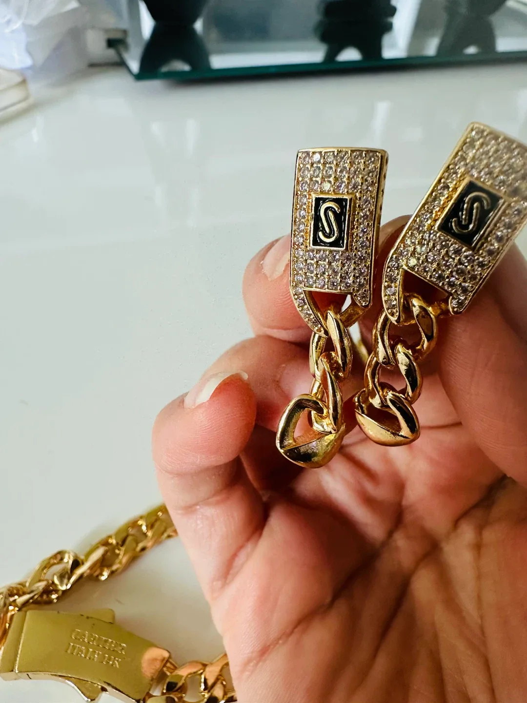 Gold Cuban Link Chain Necklace Set with Earrings and Ring - photo 3
