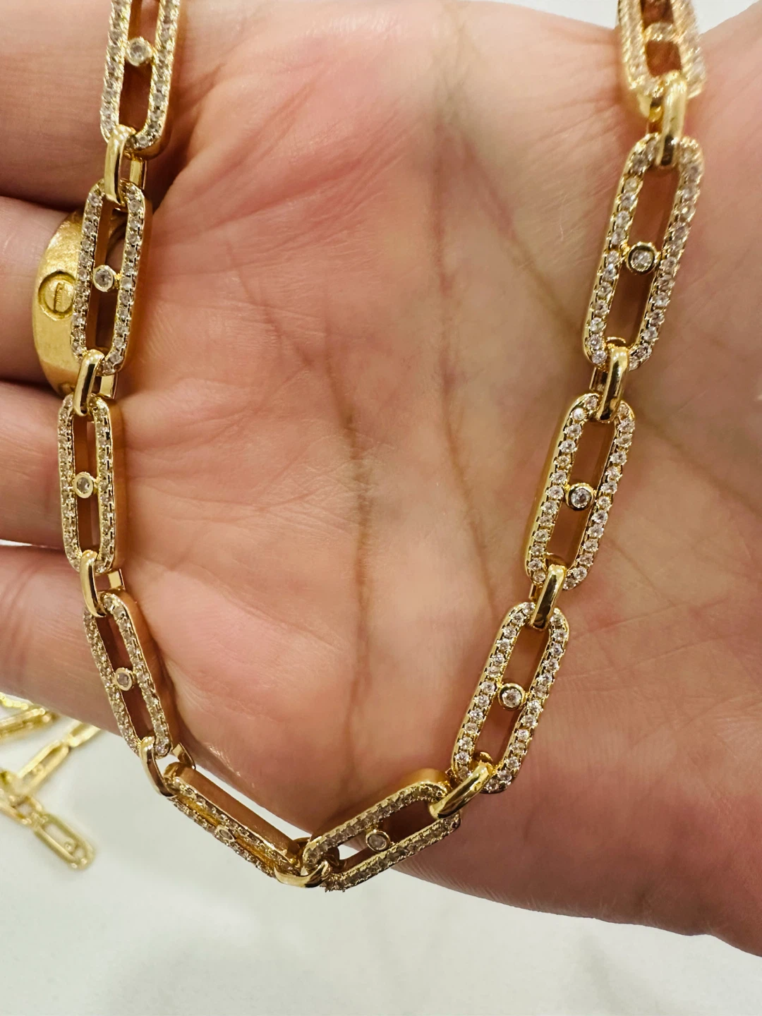 Gold Tone Chain Necklace and Earrings Set with Rhinestones - photo 3