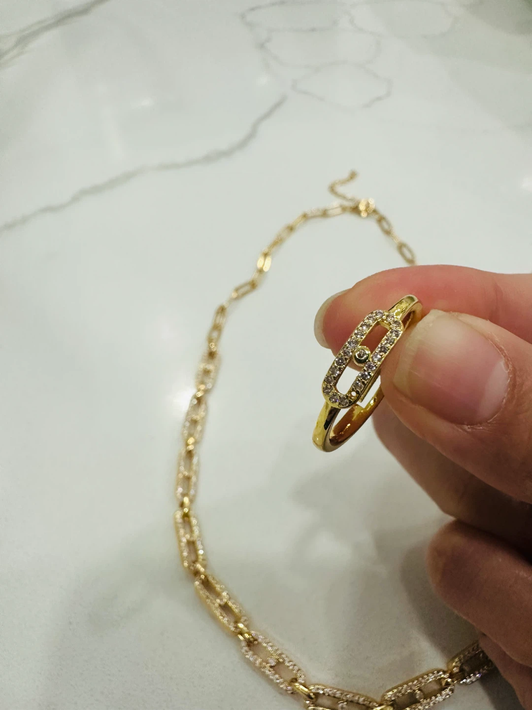 Gold Tone Chain Necklace and Earrings Set with Rhinestones - photo 4