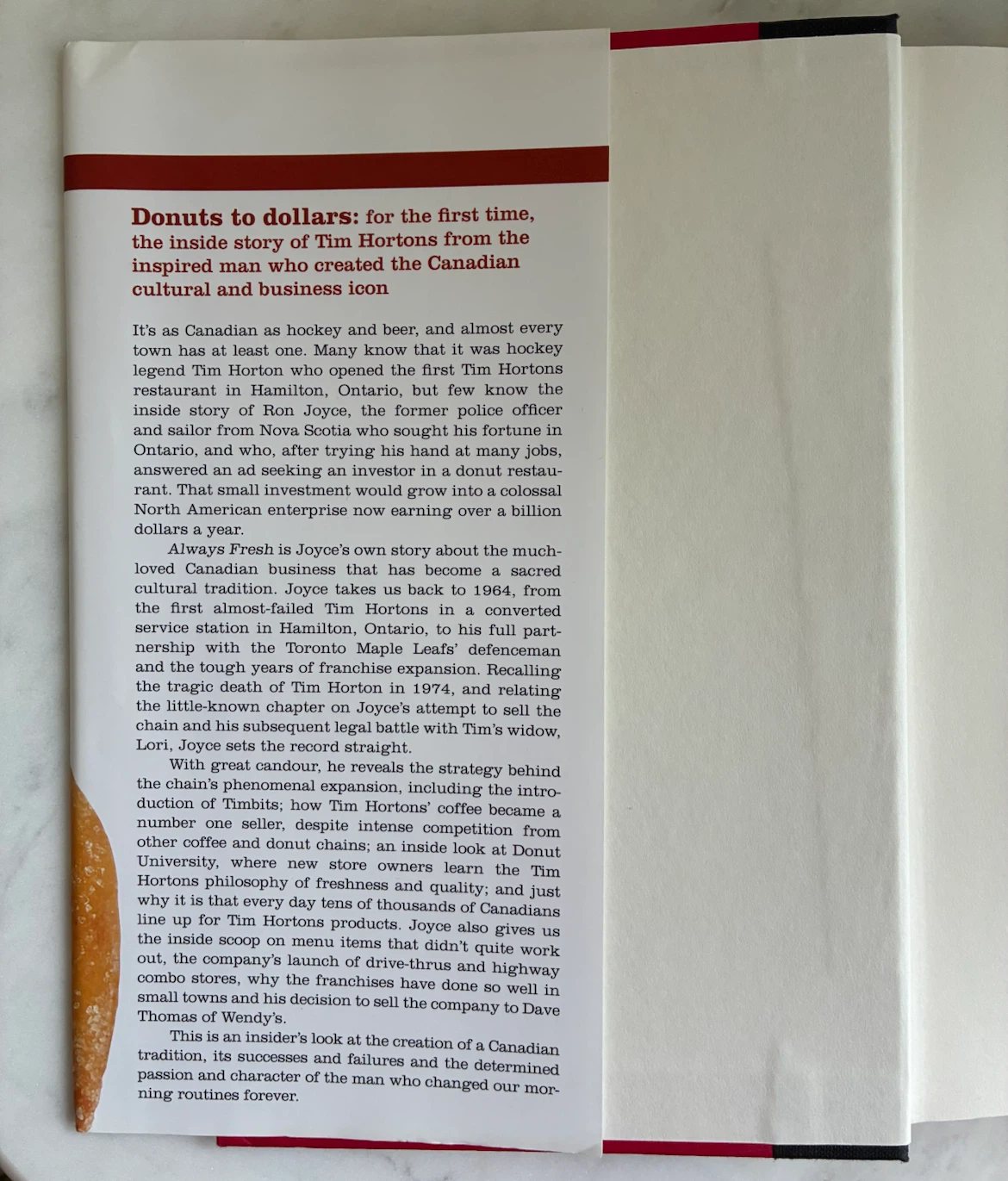 Hardcover: Always Fresh:  Story of Tim Hortons by Ron Joyce Book - photo 3