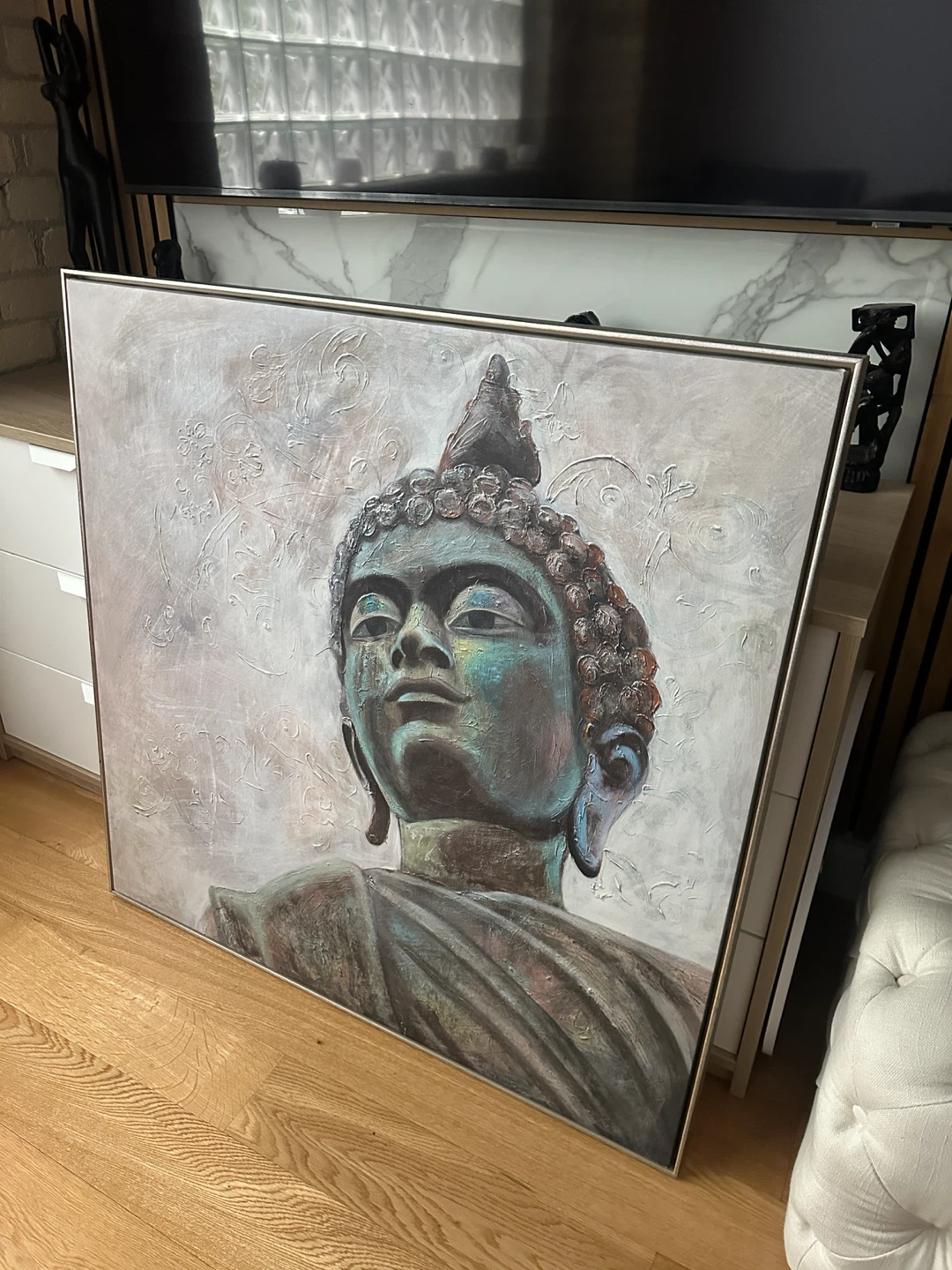 LARGE VINTAGE BUDDHA PAINTING MODERN ABSTRACT ART WORK CANVAS - photo 3