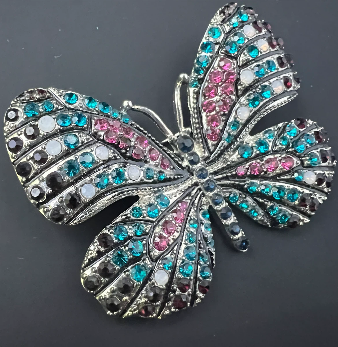 Vintage-Style Multicolor Rhinestone Butterfly Brooch
