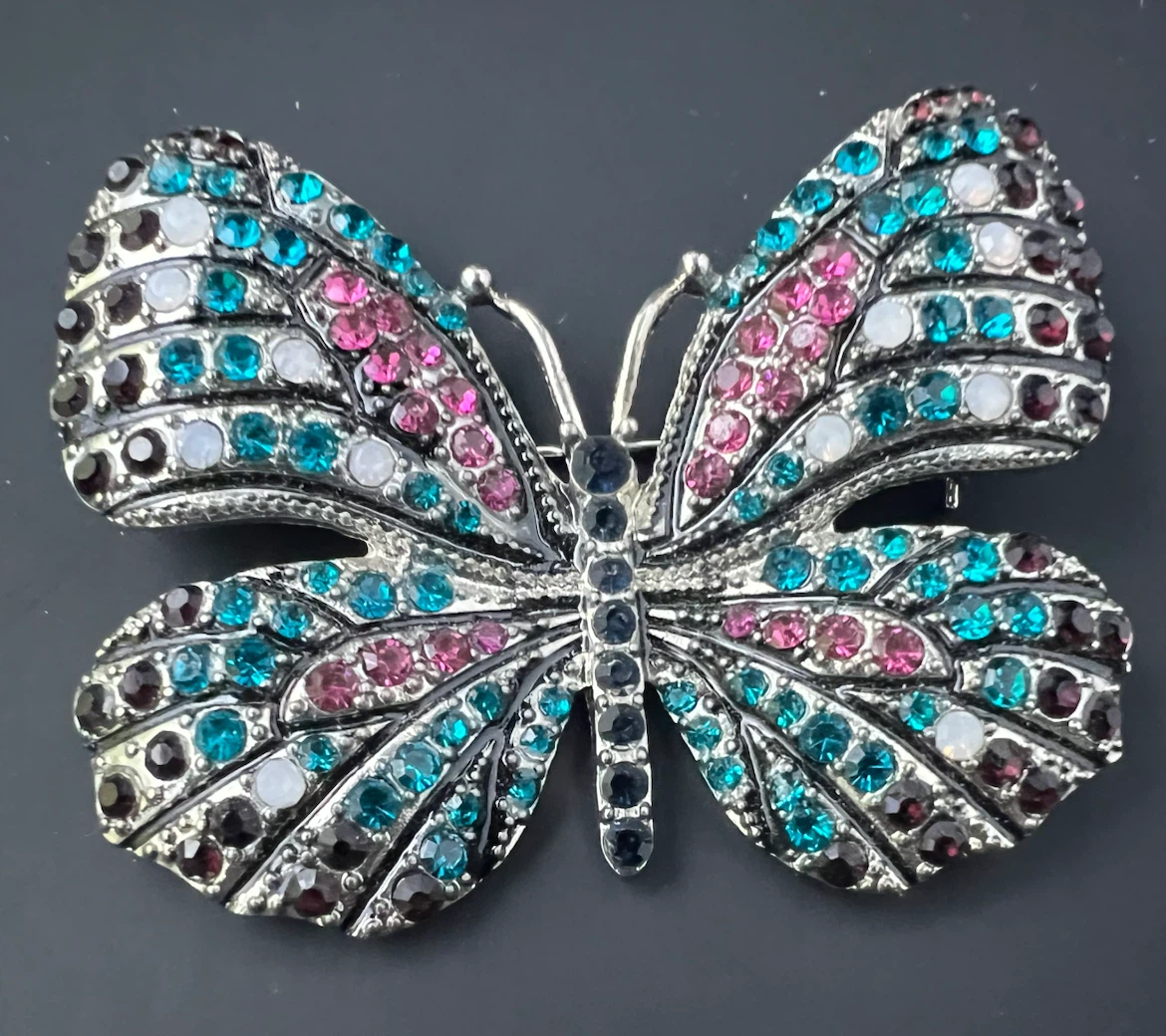 Vintage-Style Multicolor Rhinestone Butterfly Brooch - photo 5