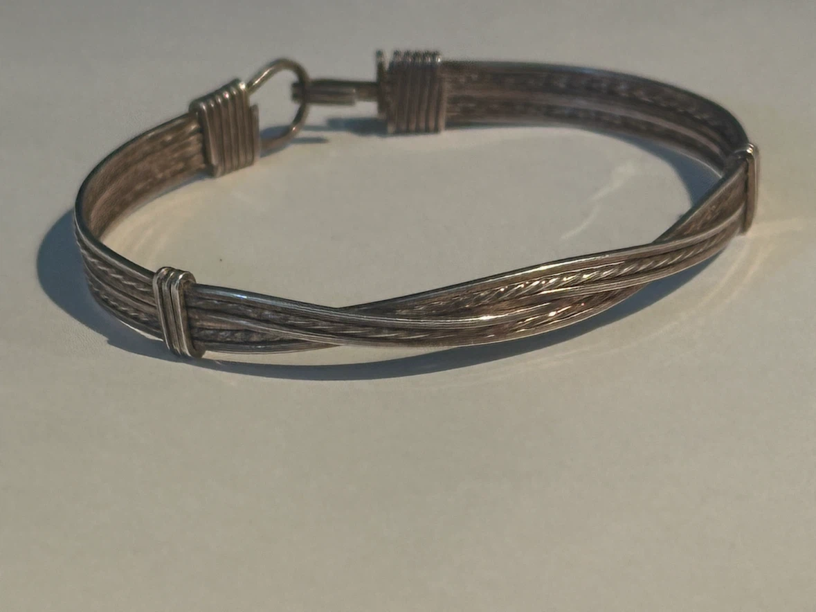 Vintage Sterling Silver African Elephant Hair Knot Bracelet - photo 2