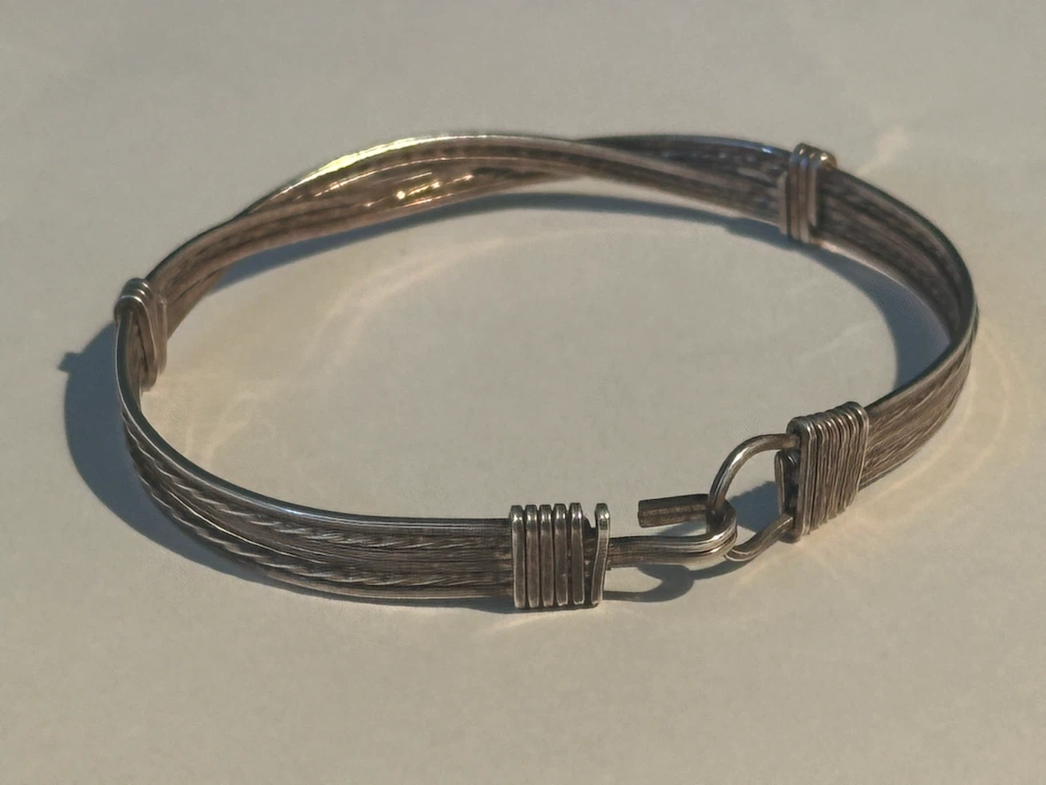 Vintage Sterling Silver African Elephant Hair Knot Bracelet - photo 4