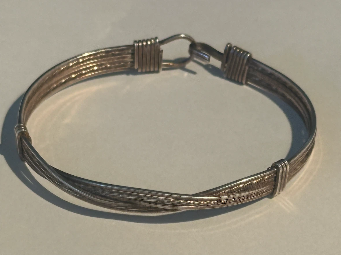 Vintage Sterling Silver African Elephant Hair Knot Bracelet - photo 5