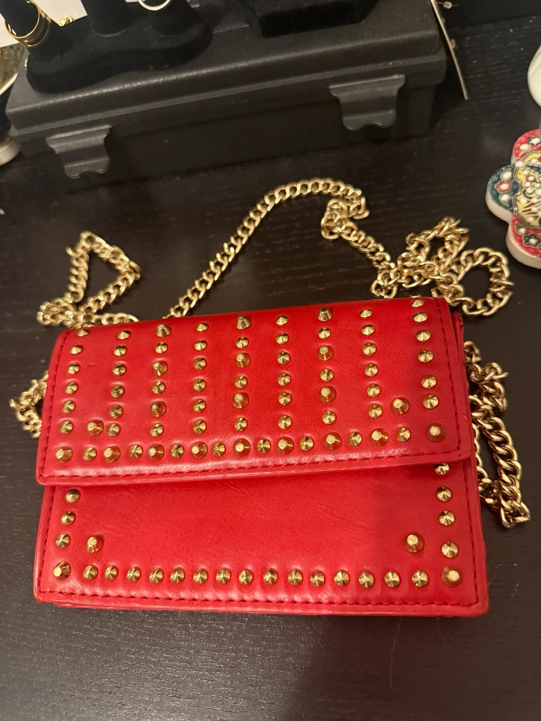 Zara Red Studded Wallet Crossbody Bag